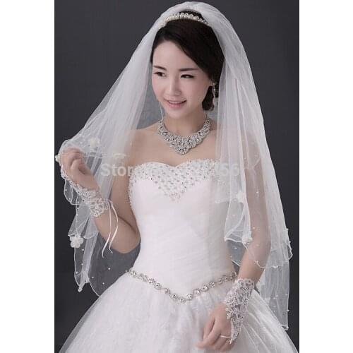 Layer 2 Ivory White Beading vail Wedding Accessories Veils Bridal Elbow Length Veil With Comb