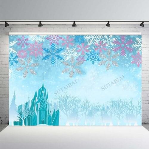 Photocall Winter Backdrop Shiny Snowflakes Photo Backdrop Snow Frozen Castle Backdrops Photography Background For Photo Studio
