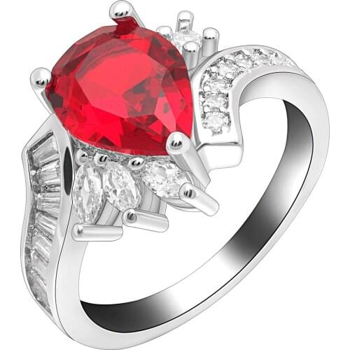 Hainon Luxury Silver Color Garnet Rings For Women Big Oval Red Stone Zircon Wedding Engagement Finger Ring Jewelry