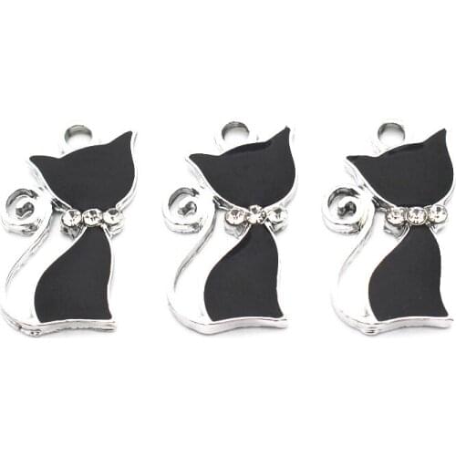Hot selling 20pcs/lot Crystal Alloy Cat Dangle Charms Lobster Clasp Hanging Charm For Pendant Bangle Floating Charms Jewelry