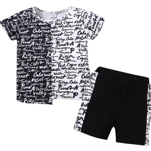 Citgeett Summer Kids Baby Boys Two-Piece Suit Letter Print Short Sleeve T-shirt and Shorts Casual Clothes Set