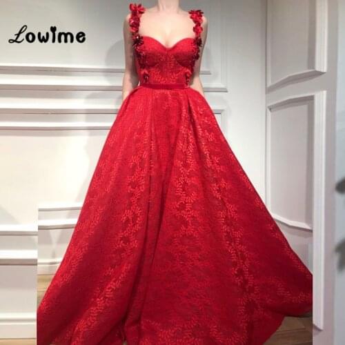 Spaghetti Straps Red Lace Evening Dress 2018 New Arrival A Line Fashion Long Prom Dresses Women Wedding Formal Gowns Vestidos