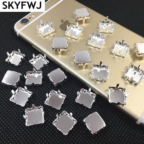 8mm 10mm 12mm 14mm With 4holes Or 8Holes Princess Square Metal Cup Tray Silve Claws For Fitting Square Crystal Fancy Stones