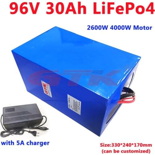 LiFePo4 96V 30Ah lithium battery pack 3.2v cells with protect fuction for 7000w high power motorcycle AGV tour bus +5A Charger