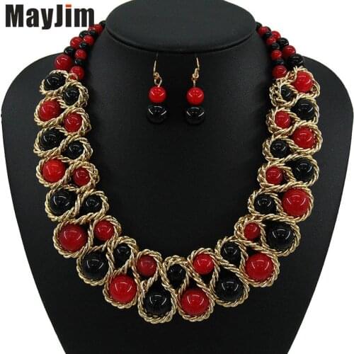 MayJim Statement Black Necklace fashion jewelry sets Handmade gold chain african nigerian crystal bead dubai jewelry sets