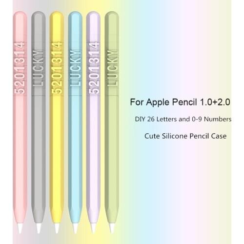 Cute Candy Color Silicone Pencil Case For Apple Pencil 2/1 For iPad Tablet Touch Pen Funny DIY Letter Number Protective Cover