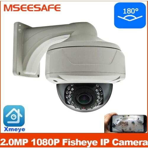 Mseesafe180 Degree 1080P IP Fisheye Security Camera Water Proof WeatherProof Outdoor CCTV Wide Angle Cam with Bracket Installed