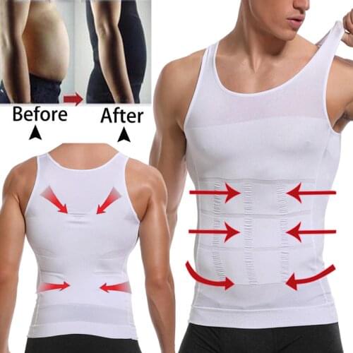 Mens Compression Shirt Slimming Body Shaper Waist Trainer Vest Workout Tank Tops Abs Abdomen Undershirts Shapewear Shirts