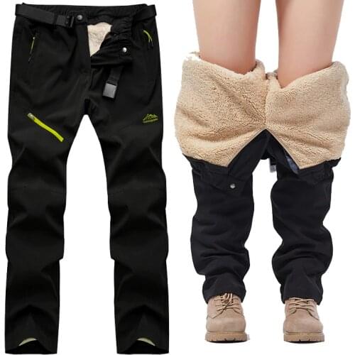 Men Winter Outdoor Warm Pants Autumn Tactical Waterproof Long Trousers Trekking Camping Pants Detachable Fur Lined Velvet Inside
