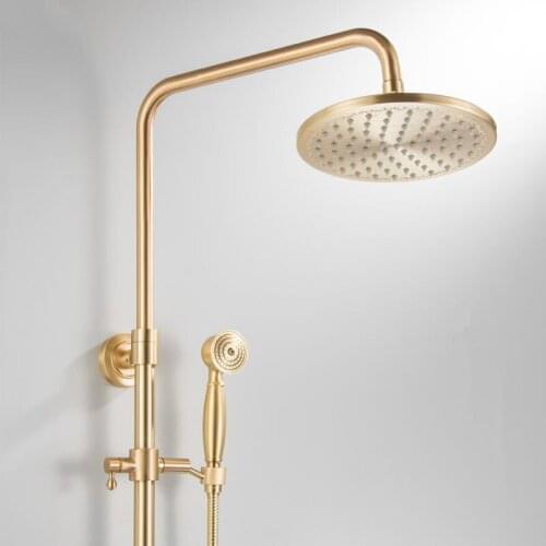 Bathroom Shower Faucet Set Soild Brass Brushed Gold Shower Mixer Tap Hot & Cold Copper Shower Head With handheld Shower