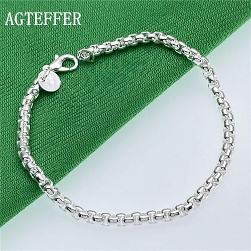 AGTEFFER 2021 New 925 Sterling Silver Round Box Bracelet Men And Women Fashion Charms Popular Wedding Party Accessories