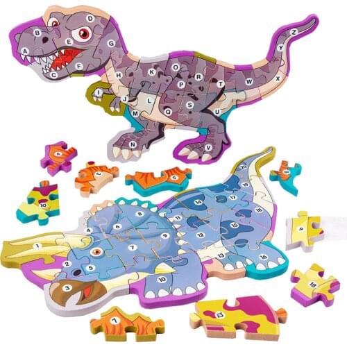 New Baby Educational Toy Kids Wooden Dinosaur 3d Puzzle Learning Toys for Children Boys Number Alphabet Animal Jigsaw Puzzles