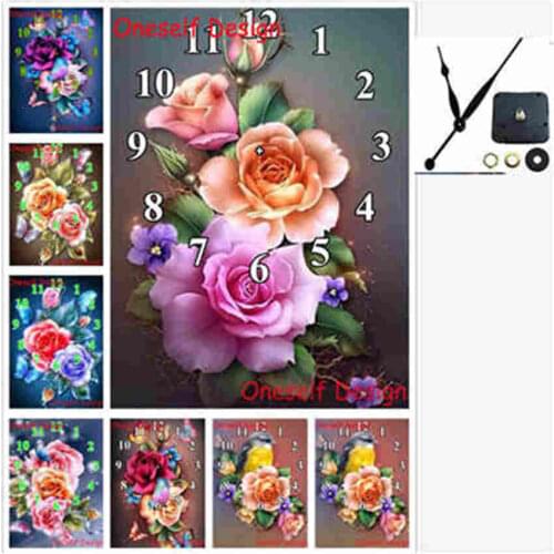 New 5d diamond painting with Mechanical clock flower diamond embroidery clock diamond mosaic sale home decortion wall sticker