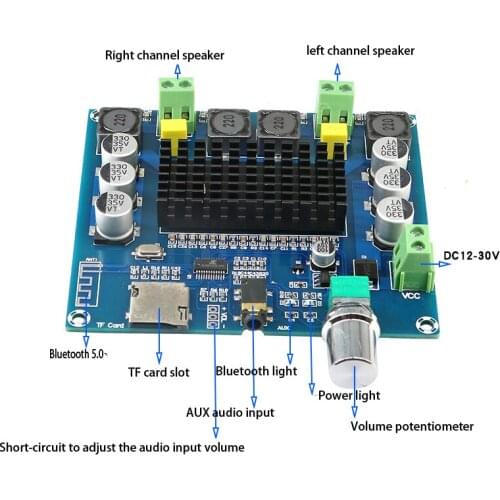 KYYSLB DC12~30V 5.0 Bluetooth Amplifier Board 100W*2.0 TDA7498 Digital Amplifier Board XH-A105 Support AUX Onboard Potentiometer