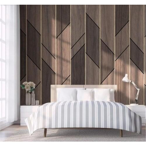 Custom wallpaper geometric wood board line abstract creative industrial wind background wall-high-end waterproof material