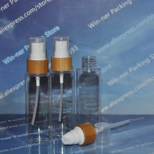 20pcs/lot 60ML Empty Plastic Spray Pump Bottle with Bamboo DIY Cosmetic Liquid Refillable Container Bottle Clear Spray Bottle