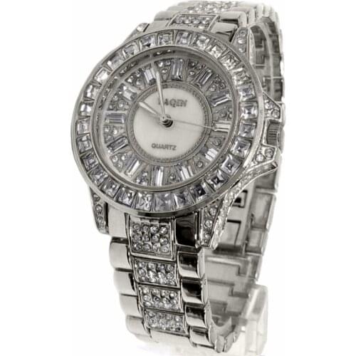 Luxury Brand Ladies Analog Quartz Round Watch Japan PC21J Movement Shiny Silver Metal Band White Dial