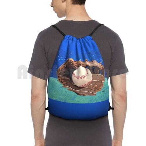 Baseball & Glove Painting Backpack Drawstring Bag Riding Climbing Gym Bag Baseball Glove Baseball Glove Painting Baseball