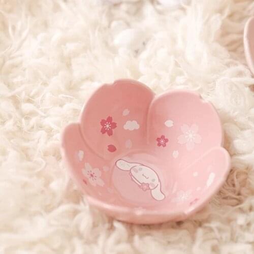 Cartoon Three-dimensional Petal Shaped Salad Bowl Ceramic Rice Bowl Kitchen Accessories Cute blue pink gift ornaments