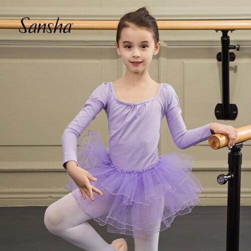 Sansha Kids Ballet Leotards With Tutu Dress Tulle 3 Layers Cotton Spandex Girls Children Gymnastics Leotard Dancewear 68AF0001