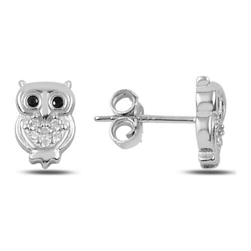 Silver 925 Sterling Zircon Cubic Zirconia Owl Earrings