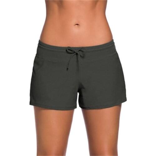 New summer ladies high waist boxer shorts lace-up sexy swimming trunks solid color bottoming swimming trunks