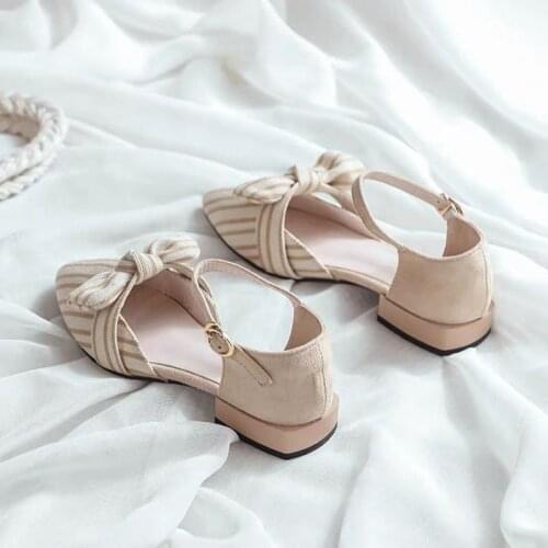 Baotous Stripy Sandals Fairy 2021 Spring/summer 2021, Korean Edition, Ladiessingle Shoe with Low-heeled, String and Bow