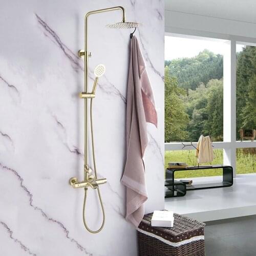 Bathroom Shower Faucet Solid Brass Thermostatic Bath and Shower Faucet Shower Mixer Brushed Gold Cold and Hot Mixer Tap Set