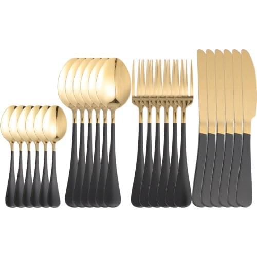 24Pcs Cutlery Set Stainless Steel Kitchen Forks Knives Spoons Dishwasher Safe Tableware Black Gold Dinnerware Cutlery Flatware
