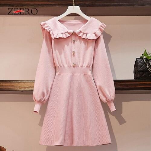 Knitted Women Dress Autumn Winter New Arrival Korea Fashion Casual Bow Loose Elastic Plus Size Dress Long Knitted Dress L-4XL