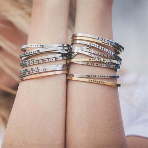 I AM ENOUGH Inspirational Bracelet Gift Jewelry For Women Men Stainless Steel Silver Customized Mantra Bracelet Cuff Bangle 2020