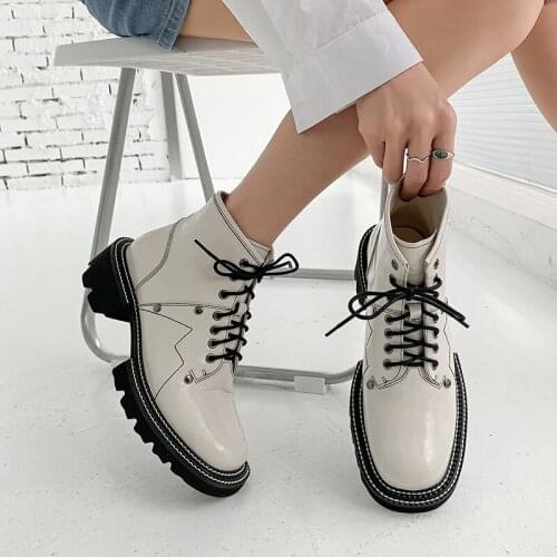2021 Women Shoes Women Boots Winter Ankle Boots Zapatos De Mujer Womens Platform Heels Chunky Boots Platform Boots Lace Up