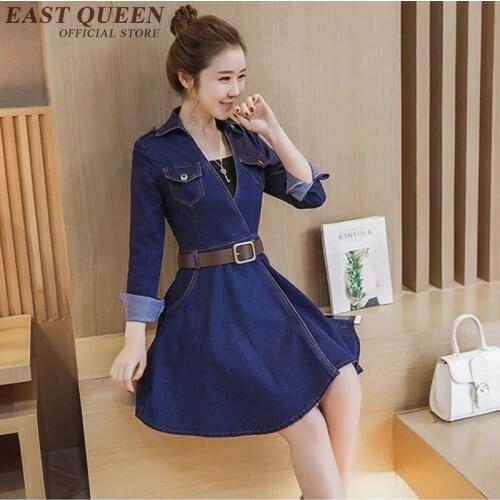 Dresses jeans female bodycon denim dresses women denim autumn winter midi dress with belt 2018 long sleeve NN0987 C