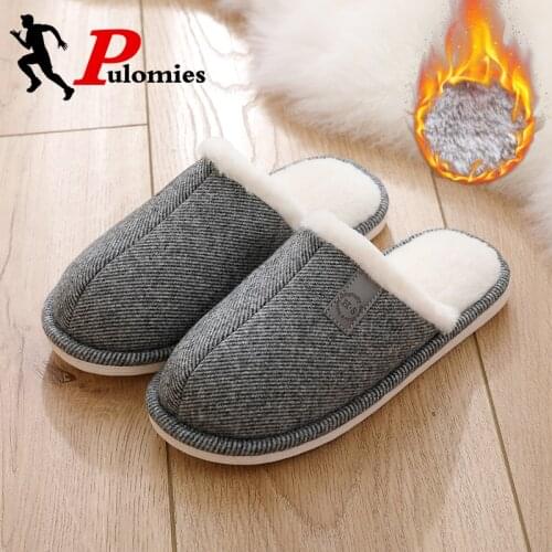 PULOMIES Men Women Winter Slippers Indoor Casual Warm Plush Fur Cotton Slippers Antiskip House Fuzzy Couple Slippers Big Size 47