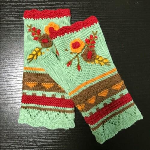 Womens Winter Warm Gloves Casual Flower Knit Fingerless Gloves Handwarmers Glove Mittens Without Fingers Cashmere Mittens