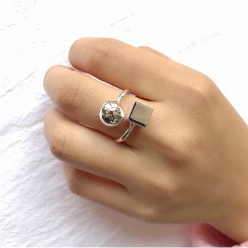 Ball Square Silver Color Finger Rings For Women Irregular Special Design Personality Open Adjust Ring Korean Girls Jewelry Gift