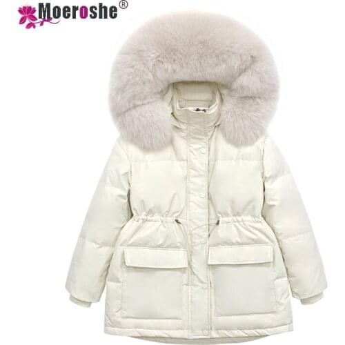 2021 White Duck Down Coat Winter Women Fashion New Hooded Real Fur Collar Thicken Warm Feather Clothing Female Parka Overcoat