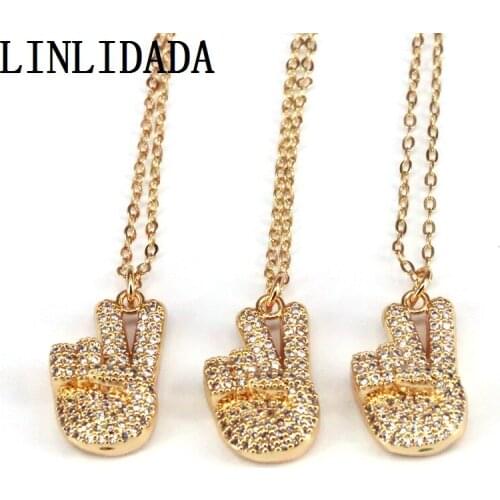 10Pcs Fashion Jewelry High Quality Gesture Pendant Necklace Long Chain Pave CZ Necklace Charm Gift