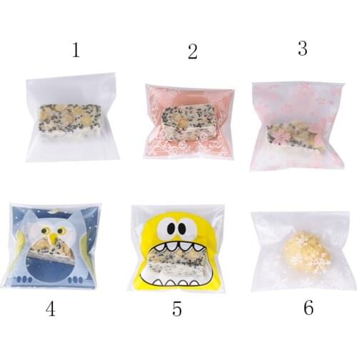 100 PCS cartoon gift bag wedding cookies packaging adhesive birthday candy cake gift bag biscuit baking packaging plastic bags