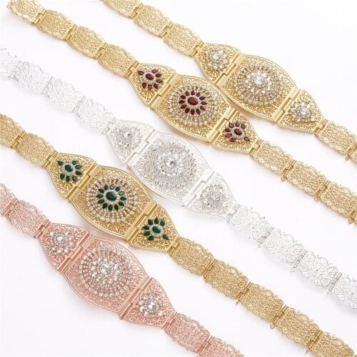 2021 Jul Algeria Moroccan Chic Caftan wedding 14k gold and silver Metal belt for women adjustable chain