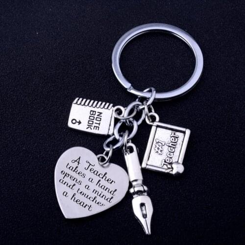 36PC Teachers Gift A Teacher Takes A Hand Opens A Mind Engraved Words Keyring Teacher Pen Notebook Pendant Keychain Thanksgiving