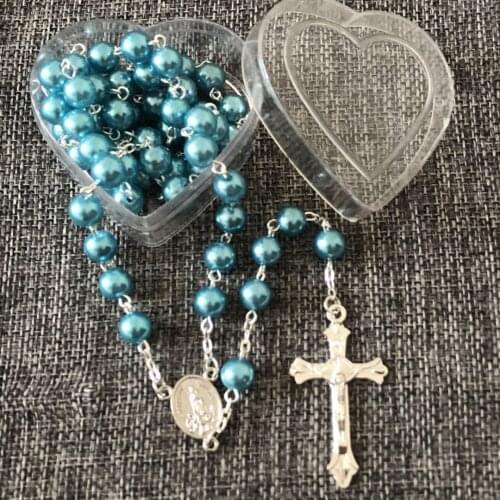 4pcs/pack hot sell blue plastic FAUX PEARL rosary necklace