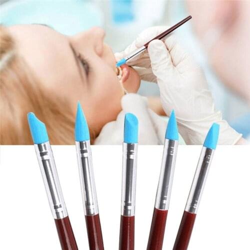 5Pcs Dental Resin Brush Pens Dental Shaping Silicone Tooth Tool For Adhesive Composite Cement Porcelain Nail Art Silicone Brush