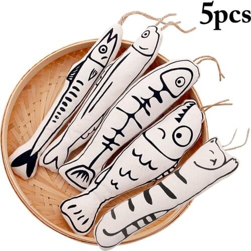 5PCS Cat Chew Toys Fabric Cartoon Fish Shape Kitten Toys Bite Resistant Cat Toys Catnip Pet Training Toy Cat Interactive Toy