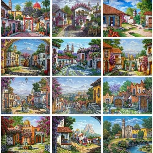 5D DIY Diamond Painting Full Drill Square Landscape Diamond Embroidery House Rhinestones Cross Stitch Kits Mosaic Home Decor