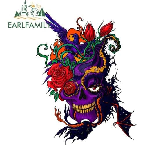 EARLFAMILY 13cm x 10.1cm for Color Skull Creative Car Sticker Car Accessories DIY Custom Printing Waterproof Bumper VAN Decal