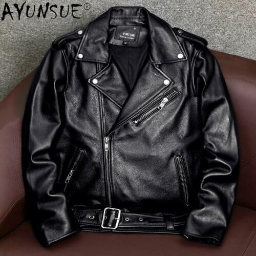 AYUNSUE Motorcycle Genuine Leather Jacket Men Real Sheepskin Coat Biker Jacket for Men Style Plus Size 5xl Spring Autumn 2021