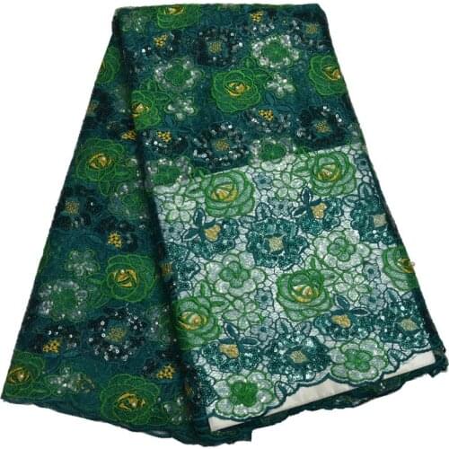 Free shipping (5yards/pc) high grade emerald green African sequins lace fabric French net lace with embroidery for party FLP812