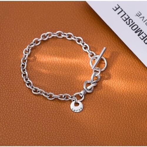 925 Sterling Silver Vintage Love Heart Tie Bracelet For Men Women Round Card OT Button Bracelet Couple Jewelry