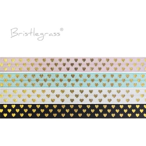 BRISTLEGRASS 5 Yard 5/8" 15mm Love Heart Foil Print FOE Fold Over Elastic Spandex Band Wrist Hair Tie Headband Dress Sewing Trim